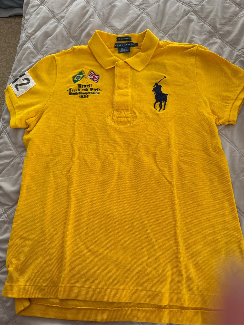 Ralph Lauren Yellow Polo with Navy Pony & Patch Details